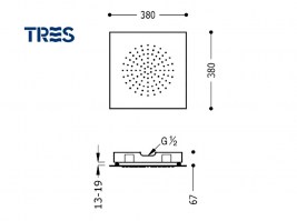 MEDIDAS ROCIADOR DUCHA EMPOTRADO A TECHO TRES